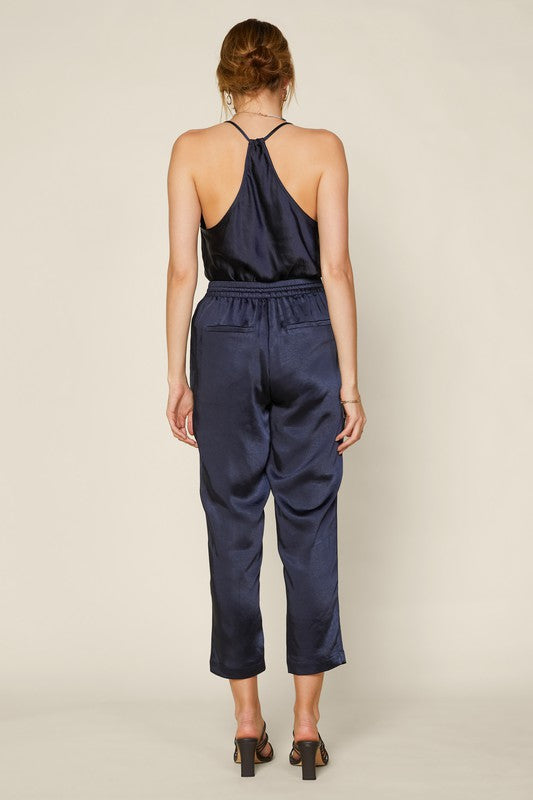 Home Office Satin Pants - Navy