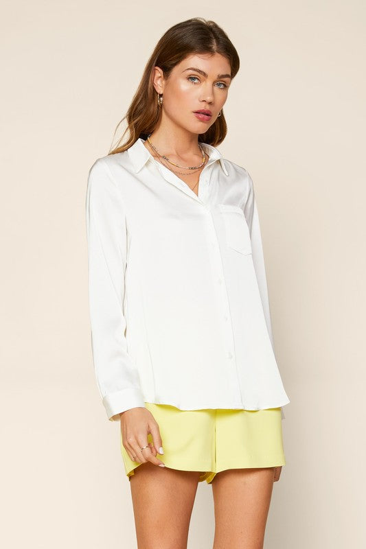 Color of My Soul Satin Blouse - White