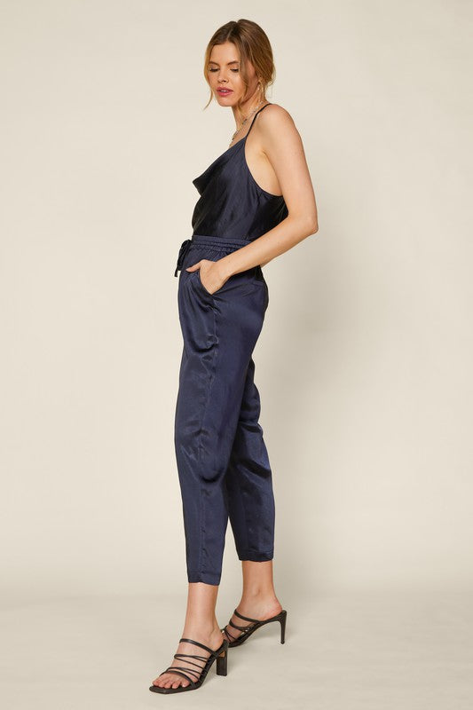 Home Office Satin Pants - Navy
