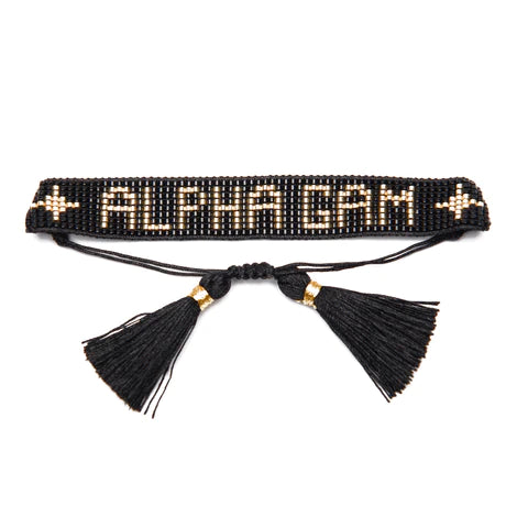 Alpha Gam Black/Gold Beaded Bracelet
