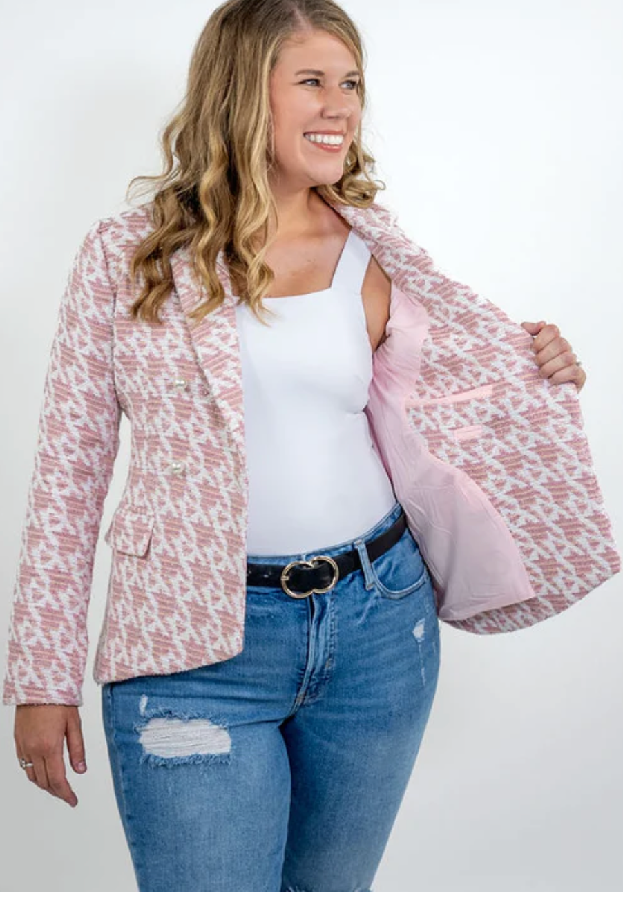 What Like It's Hard? Pink Houndstooth PWR WMN Blazer